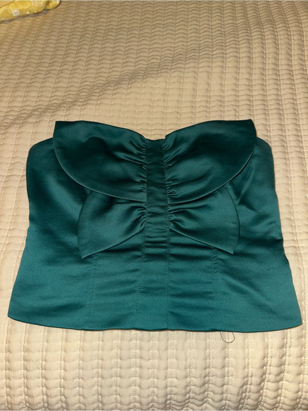 Anthropologie Emerald Green Strapless Bow-Detail Crop Top